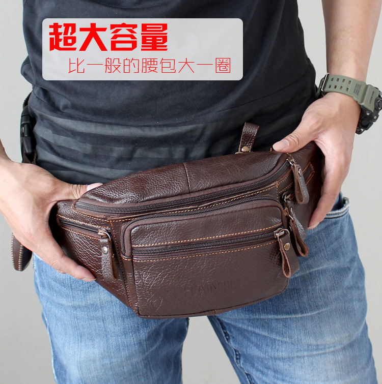 Running Belt Waist - Genuine Cowhide Leather Waist Bag Men
