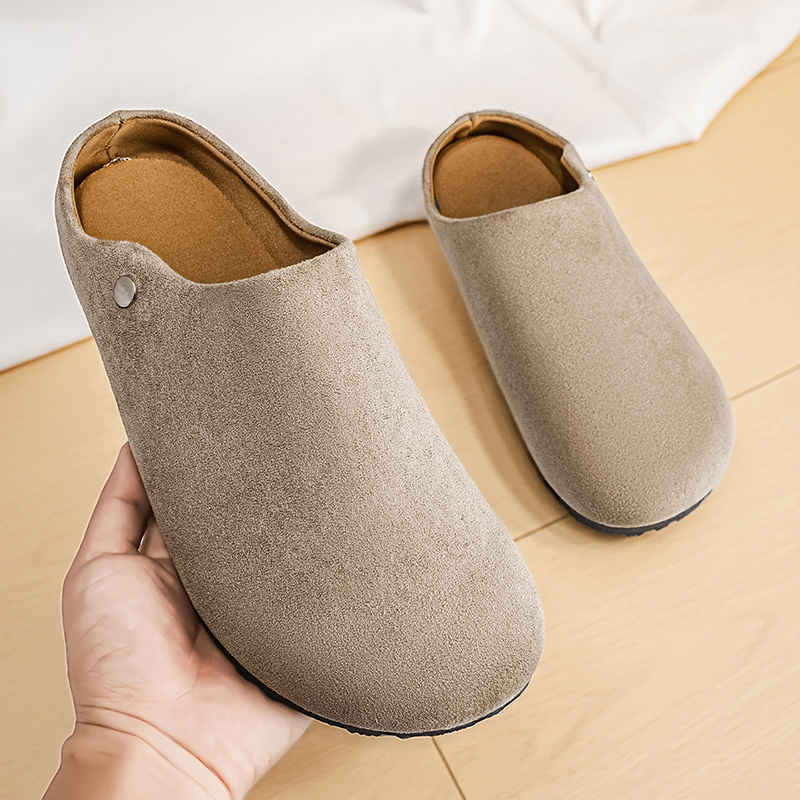 Men Suede Leather Slippers Mul - Insole Arch Support review and price