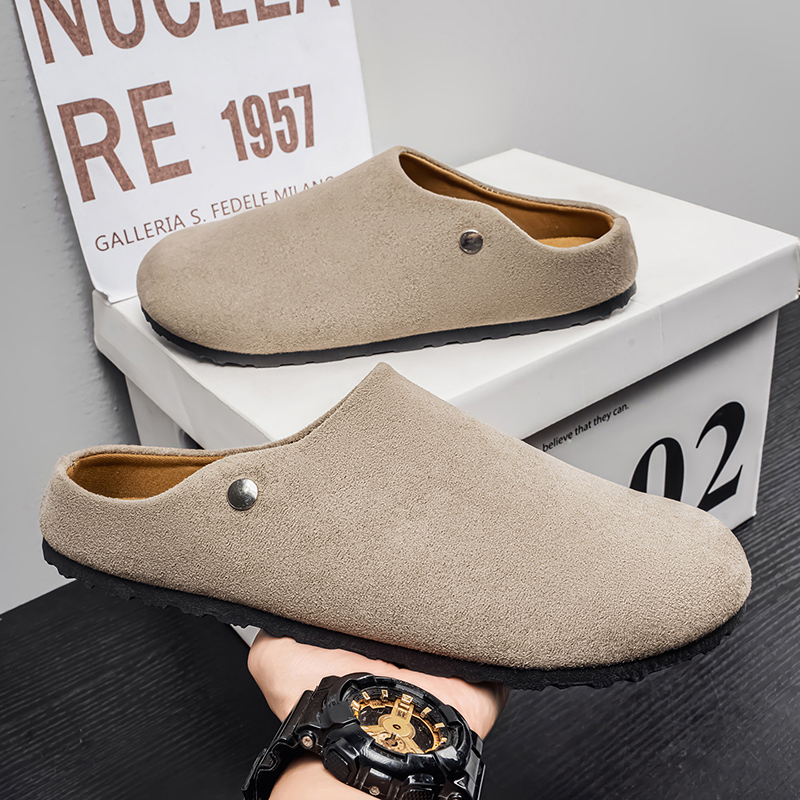 Men Suede Leather Slippers Mul - Insole Arch Support review and price