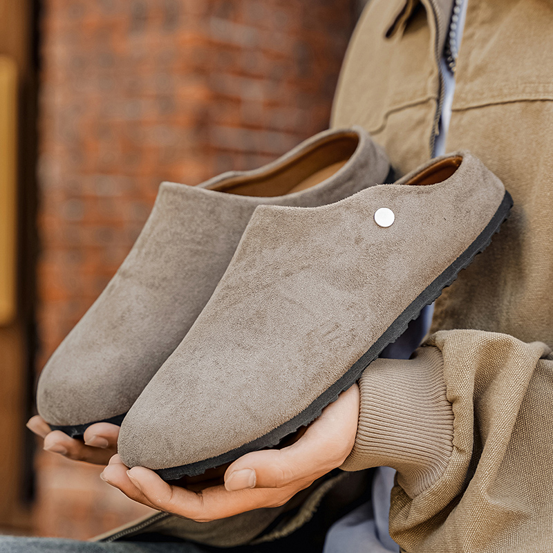Men Suede Leather Slippers Mul - Insole Arch Support review and price